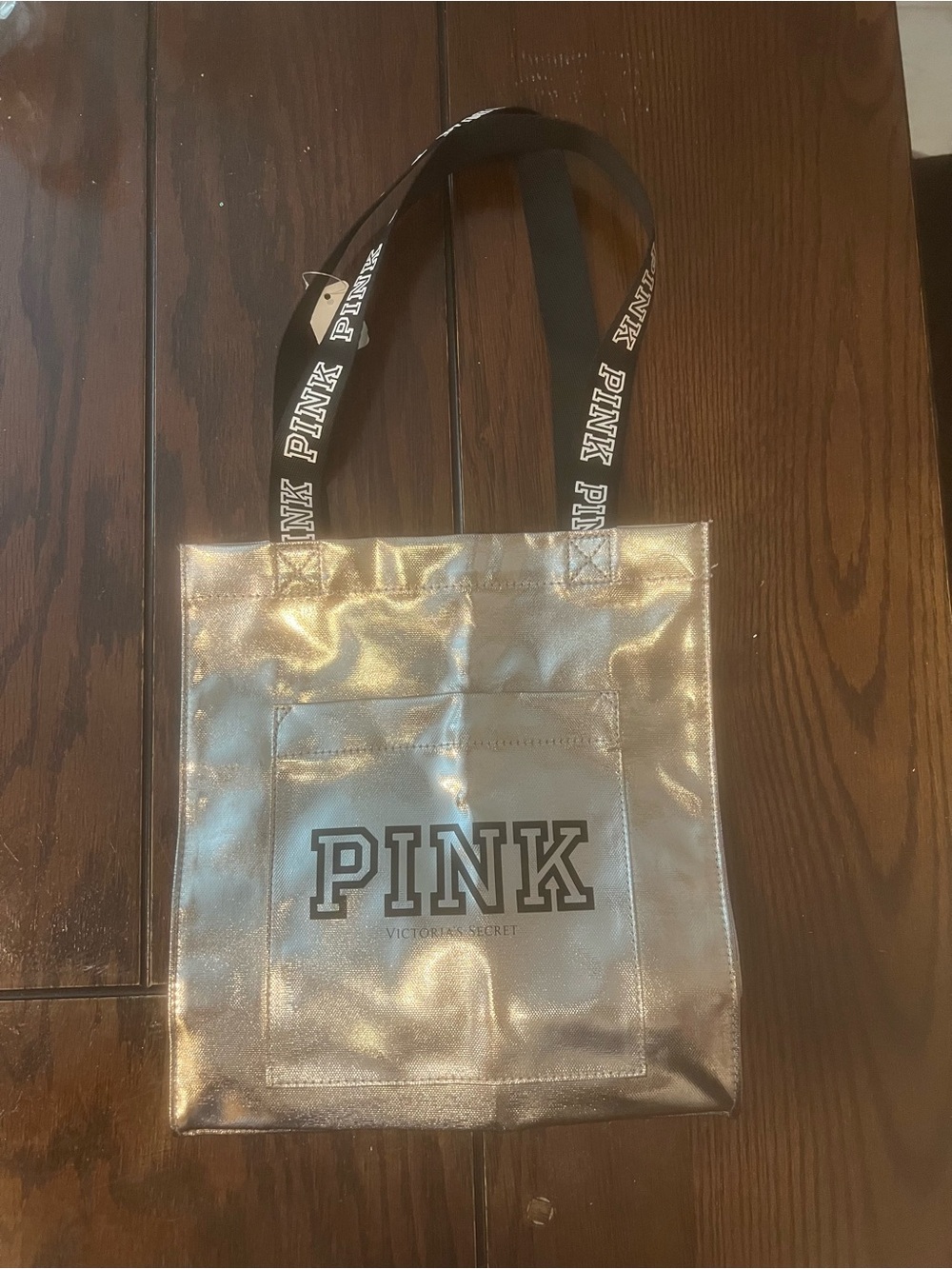 PINK Victoria's Secret Women’s Small Metallic Silver Logo Tote